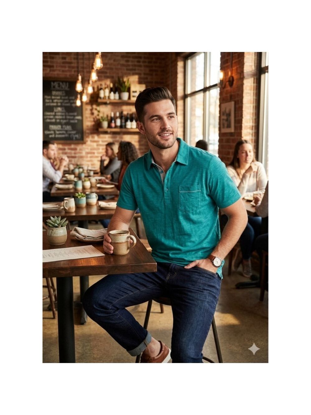 Men's Original Penguin Teal Polo Shirt XXL with Gray Collar
